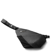 Top diagonal transparent cutout PNG of Gray Shadow Grid FINO V Ultra-slim Tech Sling crossbody bag, right-handed geometric textured nylon anti-theft chest fanny pack with full adjustable woven shoulder strap and plastic quick-release buckle, checkered transparent background, lightweight waterproof minimalist sling bag for daily tech storage and urban travel
