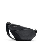 Isolated cutout PNG of Gray Shadow Grid FINO V Ultra-slim Tech Sling crossbody bag, right-handed geometric textured nylon anti-theft chest fanny pack with transparent checkerboard background, minimalist slim waterproof tech sling for men daily commute storage