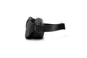 Back view detail shot of Indigo NIID RO Radiant Chest Bag, featuring wide adjustable woven shoulder strap with plastic slide buckles, herringbone textured waterproof nylon material