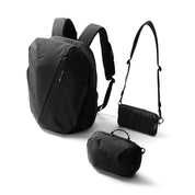 NIID NEO Nomad Backpack N4 bundle set showing backpack, Tech Pouch and Element Pouch with crossbody strap, all black on white background.