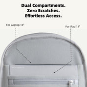Close‑up of NIID NEO Nomad Backpack‑N3 inner dual compartments for 14‑inch laptop and 11‑inch iPad
