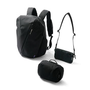 NIID NEO Nomad Backpack N4 FortiTex bundle in Black Cordura showing backpack, Tech Pouch and Element Pouch with crossbody strap.