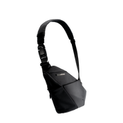 NIID FINO V ultra-slim tech sling Black Noir upward side shot, fully adjustable buckle shoulder strap, minimalist folded geometric silhouette, lightweight water-resistant fabric for city everyday crossbody wear