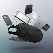 NIID N1L modular sling bag in DIAMOND GRID BLACK carrying a Nintendo Switch, showcasing the perfect portable storage solution for gamers, tech enthusiasts, and urban travelers on the go