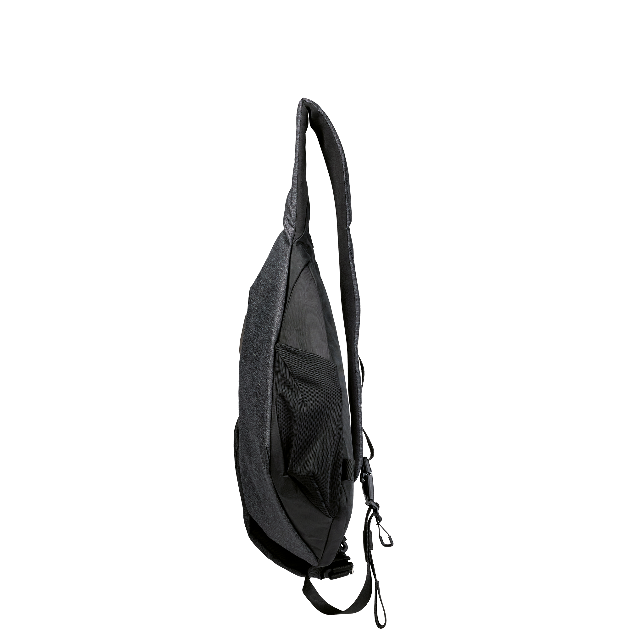 NIID Radiant R2 Everyday Sling Bag Gray Shadow Grid side profile shot, minimalist techwear crossbody chest pack with adjustable shoulder strap for daily urban EDC travel