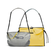 NIID ST@TEMENT S7 Tote Bag Cool Gray/Buttercup dual size front display, relaxed small tote and structured large tote with branded logo detail