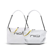 NIID ST@TEMENT S7 Tote Bag Graphite/White two size version front display, large and small capacity contrast with branded logo and yellow accent strap